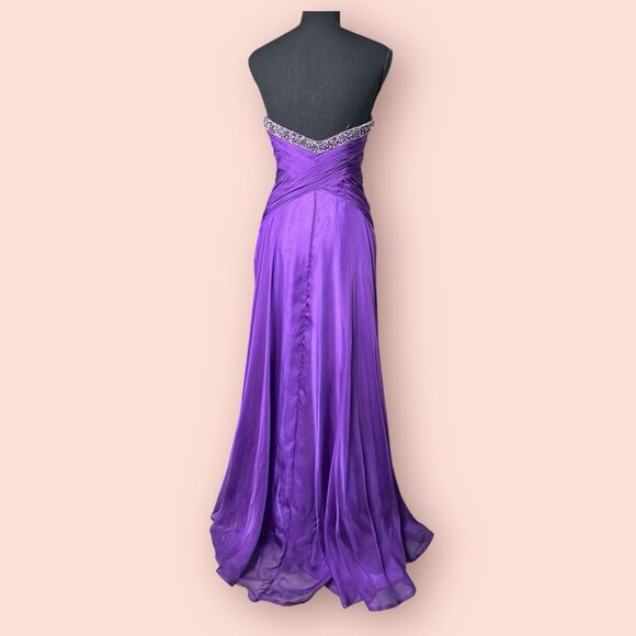 FLASH BY MAC DUGGAL Royal Purple Prom Dress Size 4 Strapless Front Slit Chiffon - Picture 5 of 7